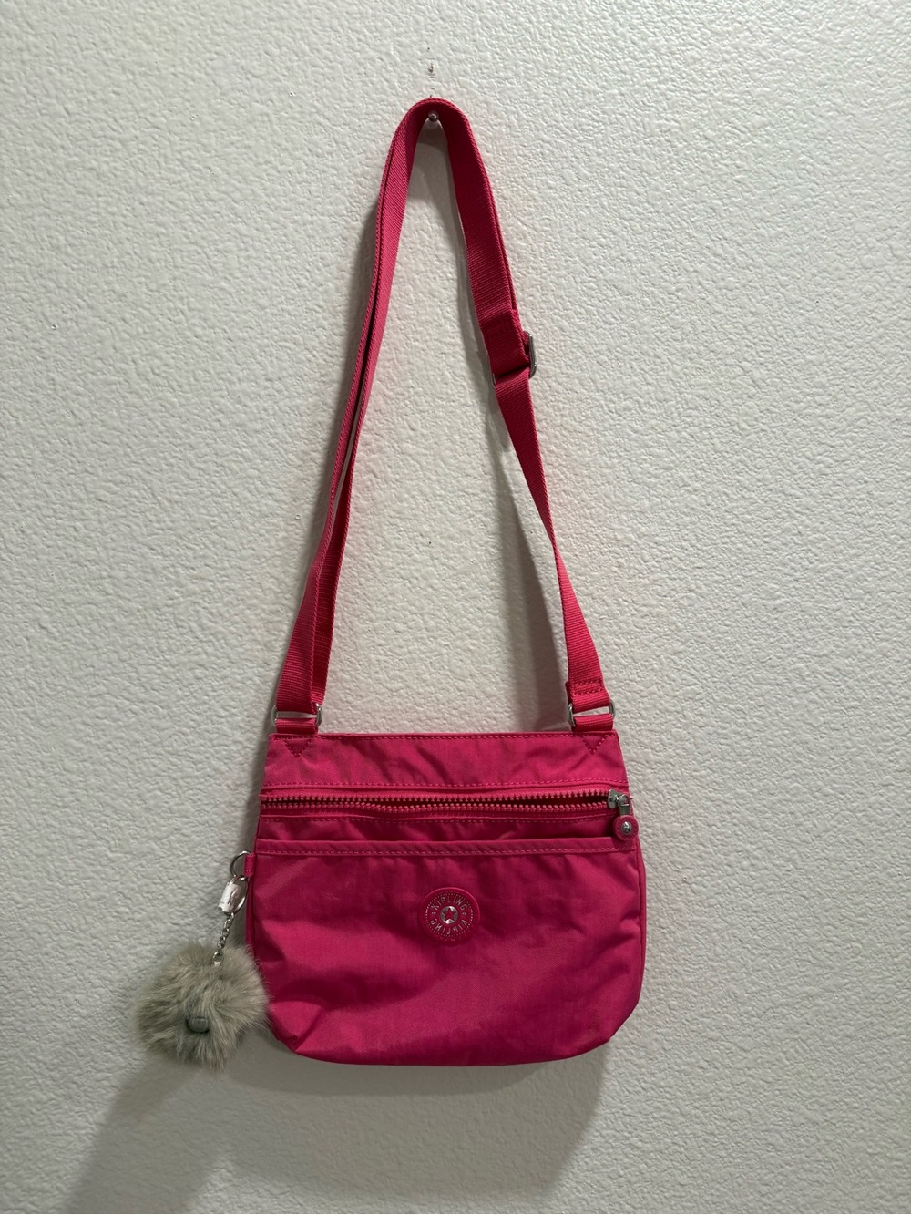 Kipling Pink Crossbody Bag Zip Closure adjustable Strap Pockets Bag Charm